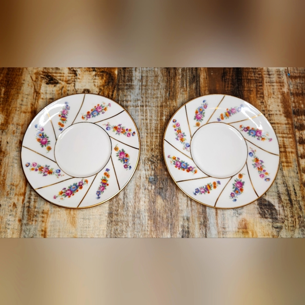 Limoges FRG Antique Pink Blue Floral Gold Gilt Saucer Set Replacement 5.5"
